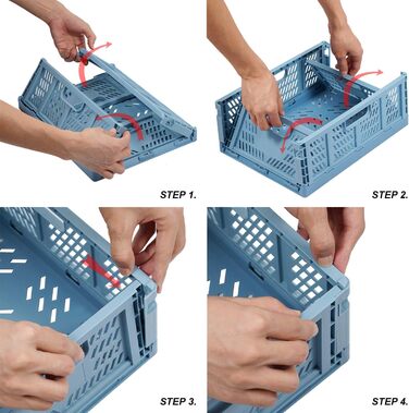 Складані пластикові коробки для зберігання Gunolye з 4 предметів, міцні, складані пластикові кошики, штабелювані пластикові транспортні коробки, спальня, офіс, 34 x 26 синього кольору