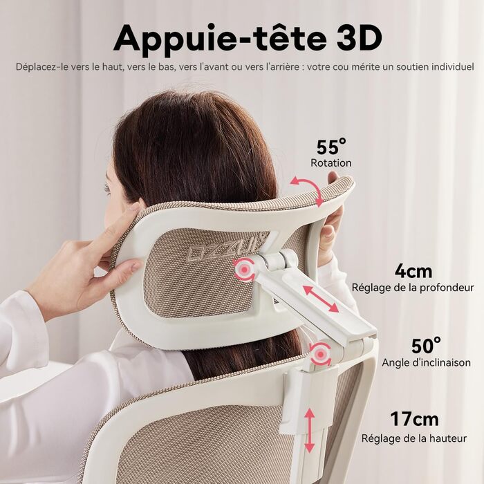 Ергономічне офісне крісло MUSSO E80 Muse FemmePosture для жінок - нахил 135 та 3D-підтримка попереку, підголівник 17 см 4D, висувна підставка для ніг, регулювання глибини/висоти сидіння, регульовані підлокітники (бежевий)