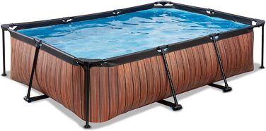 Басейн EXIT Toys Wood Pool - 300x200x65 см - Прямокутний, компактний каркасний басейн з картриджним фільтруючим насосом - Легкий доступ - Підходить для маленьких дітей - Міцний каркас - Унікальний дизайн - Коричневий