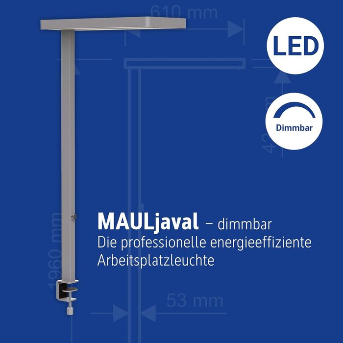 Світлодіодний затискач Maul Light Датчик MAULjaval Світильник для робочої станції з регулюванням яскравості та затискною основою для офісу Енергозберігаюча та зручна лампа з настільним затискачем з колірною температурою 4000К Сріблясто-срібляста основа за