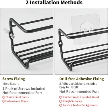 Металева підставка для спецій GEEDIAR - Підвісна кухонна полиця з 4 предметів, самоклеюча підставка для спецій (не потребує свердління) для стін, кухонних шаф, дверцят кухонних шаф, декоративних предметів, стільниць, 29 x 6,35 x 6 см, чорна