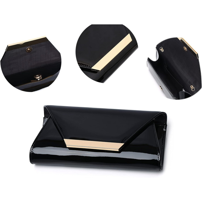 Жіноча лакована сумочка-клатч для вечірок, чорна