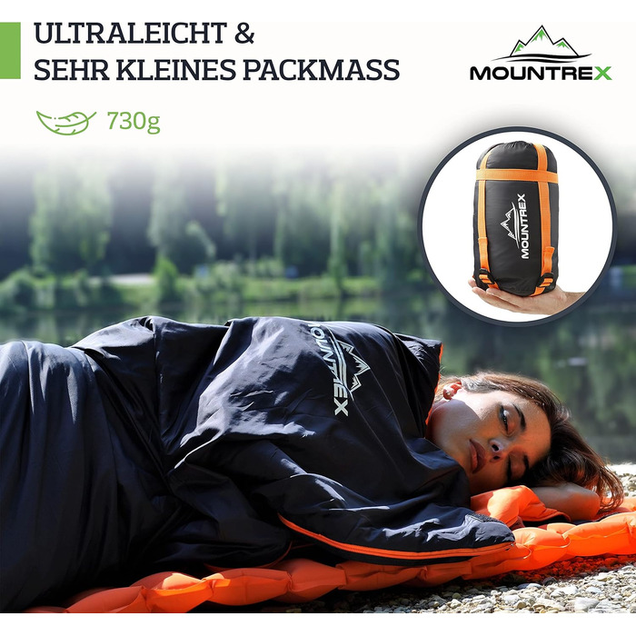 Спальний мішок MOUNTREX - Маленький розмір упаковки та надлегкий (700 г) Літній спальний мішок-ковдра - Літній спальний мішок для активного відпочинку на природі - Кемпінг, подорожі, фестивалі - З&39єднується Чорний - Лівий