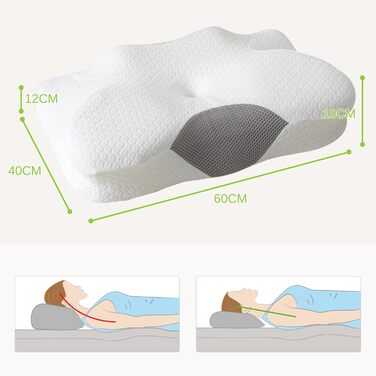 Ортопедична подушка для шиї та плечей Good Nite з піни з ефектом пам&39яті, підходить для сну на боці, спині та животі (жорстка підтримка, 60 x 40 x 12/10 см)
