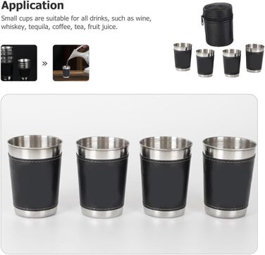 Маленькі чарки з нержавіючої сталі об&39ємом 70 мл з футляром для перенесення, портативні келихи для вина в поході, ударостійкі металеві чашки для подорожей на природі та пікніків