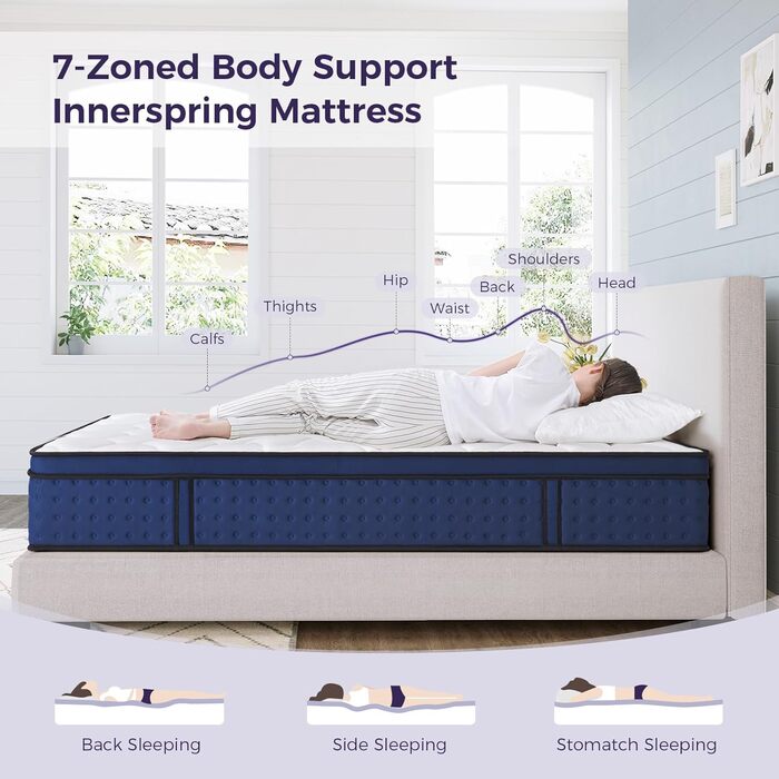 Маленький двоспальний матрац, гібридний матрац 30,5 см для зняття тиску, дихаюча піна з індивідуальним пружинним блоком, маленьке двоспальне ліжко середньої жорсткості, піна з ефектом пам&39яті колекції Navyx, пружинний блок, Маленьке двоспальне ліжко (12