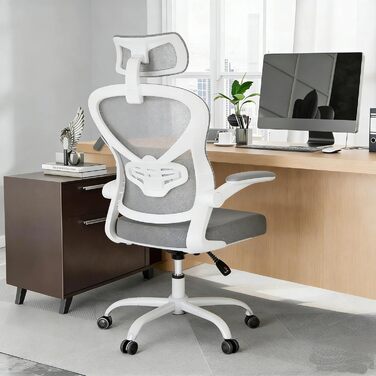 Ергономічне офісне крісло Gotland з сітки з 3D-підлокітниками та поперековою опорою, регульоване по висоті крісло для домашнього офісу та офісу, сірий колір