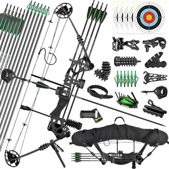 Набір складеного лука ZSHJGJR для дорослих – регульований 25–60 lb, мисливський та спортивний лук з повним комплектом аксесуарів, для правшів, чорний