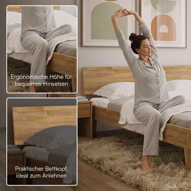 Ліжко Skølm Asgard з масиву дерева 180x200 см - високоякісне дубове ліжко з узголів&39ям - каркас ліжка з натуральним промасленим покриттям - каркас ліжка 180x200 см, підходить як двоспальне ліжко - футон 180x200, промаслений