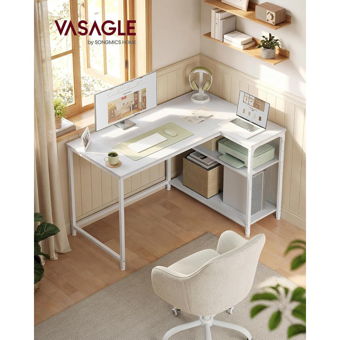Кутовий стіл VASAGLE L-подібний, комп'ютерний стіл, 110 x 80 см, білий клен (без мережевого фільтра)