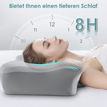 Подушка з піни з ефектом пам&39яті, ергономічна подушка, подушка для шиї, подушка проти хропіння, підтримуюча подушка, підходить для сну на боці, спині та животі, світло-сіра