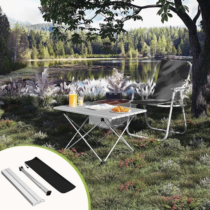 Алюмінієвий складаний кемпінговий стіл WOLTU, ультралегкий портативний з сумкою для перенесення, маленький дорожній столик, бічний столик для кемпінгу, пікніків, риболовлі на свіжому повітрі, 68 x 46 x 40 см, сріблястий