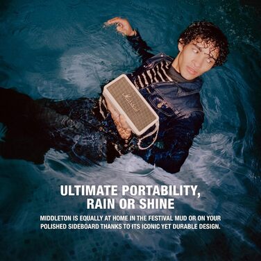 Бездротова портативна Bluetooth-колонка Marshall Middleton, понад 20 годин автономної роботи, водонепроникність IP67 - кремовий