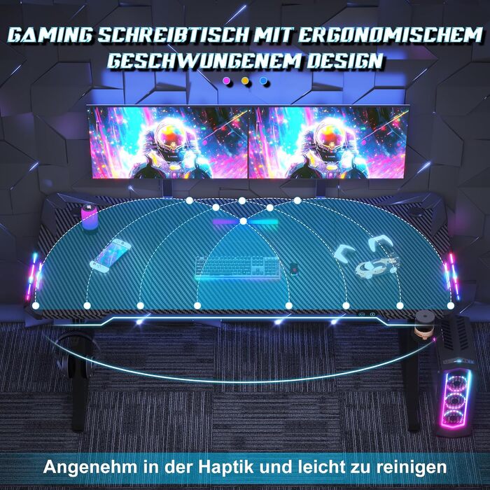 Ігровий стіл JUMMICO 160 x 60 см з RGB LED-підсвіткою