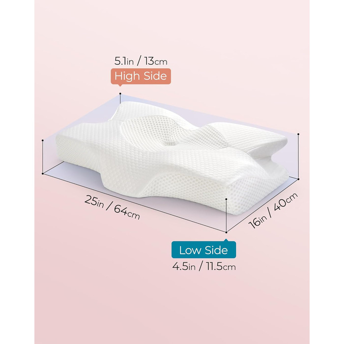 Ортопедична подушка для шиї Elviros з піни з ефектом пам&39яті, ергономічна подушка для голови для полегшення болю в шиї, для сну на спині, боці та животі, яку можна прати, прохолодна наволочка, 64(11,5/13)40 см темно-сіра 64(11,5/13)40 см