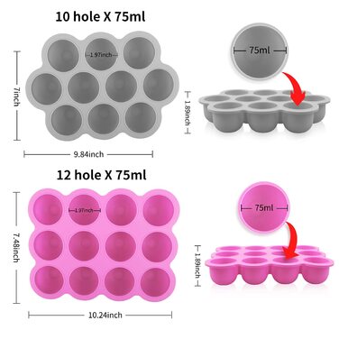 Силіконовий контейнер для зберігання дитячого харчування в морозильній камері Заморожування всіх видів, 75 мл/відділень 12 x 75 мл і 10 x 75 мл Сірий і рожевий