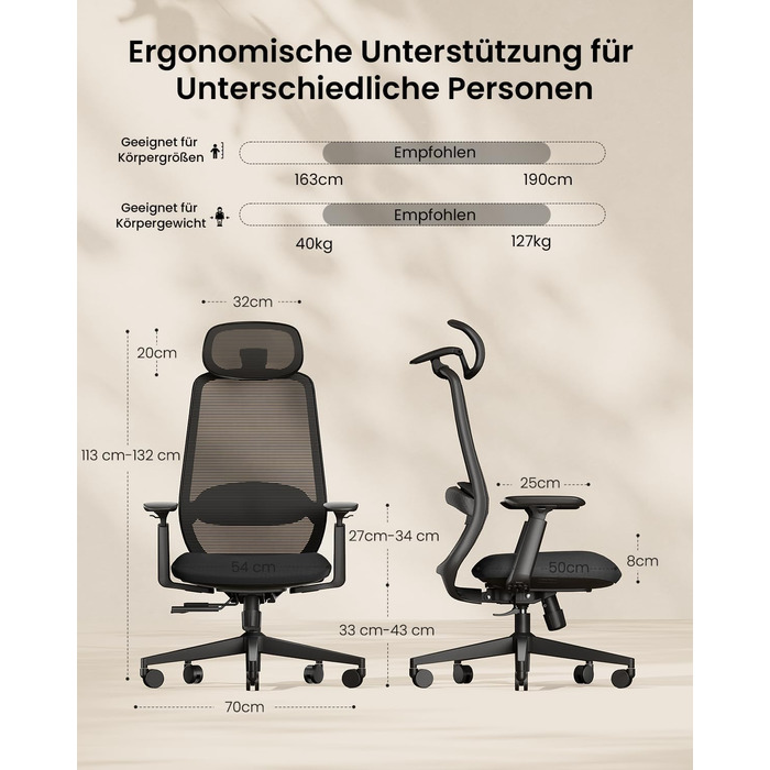 Ергономічне офісне крісло ProtoArc EC200, робоче крісло з регульованою поперековою опорою по висоті та глибині, глибина сидіння, регулювання висоти, 3D-підголівник, комп&39ютерне крісло для домашнього офісу, чорне