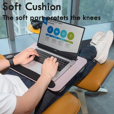 Стіл для ноутбука портативний, до 16 дюймів, з підставкою для планшета, вбудованою подушкою та підтримкою зап'ясть, ідеальний для дому та офісу, сіро-ліловий колір