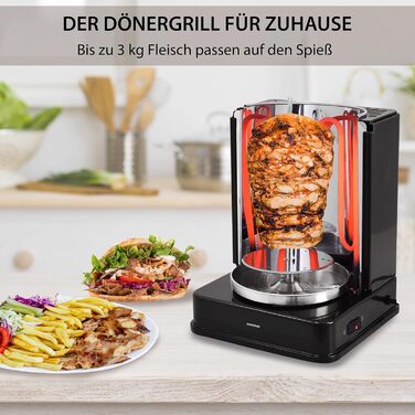 Німеччина Вертикальний гриль Шашличний гриль Гіросгриль Шашлик з м'яса Гриль Курка гриль RED-A-1400W-BLACK-Bilbao