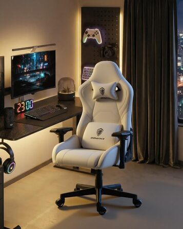 Ігрове крісло Dowinx з 4D підлокітниками та функцією гойдання 15, регульоване масажне ігрове крісло 165, ергономічне ігрове крісло, гоночний дизайн для геймерів та кіберспорту, вантажопідйомність 135 кг, білий колір