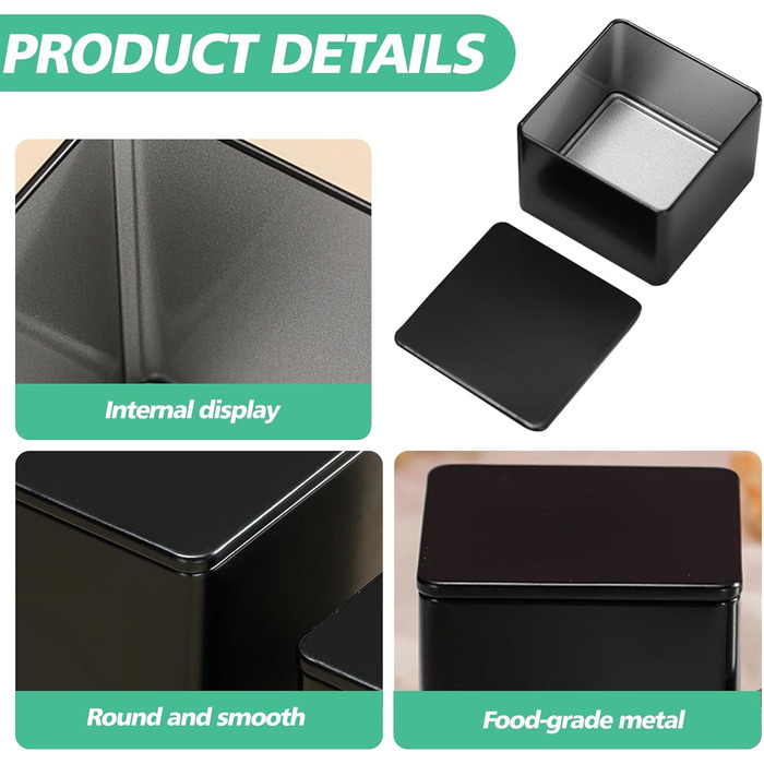 Класичних квадратних чайних банок, 8,5x8,5 см, для розсипного чаю, контейнери з 20 етикетками, ароматизовані металеві банки для зберігання чаю, кавових зерен, спецій, борошна, рису (висота 8,6 см та 6,5 см), 8