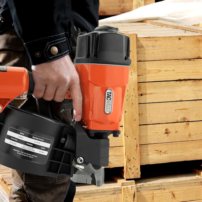 Пневматичний котушковий цвяхозабивач Tacwise HCN83P, використовує плоскі котушкові цвяхи, 38 - 83 мм