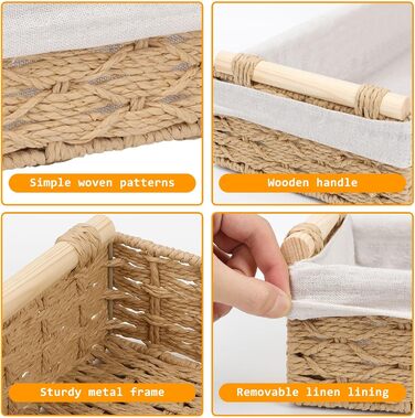 Набір плетених кошиків для зберігання з 2 предметів, плетений кошик ручної роботи в стилі бохо, декоративний кошик з ротанга з ручками та підкладкою, кошик-полиця, кошик для ванної кімнати, органайзер для пеленального столика (бежевий)