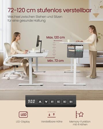 Електричний письмовий стіл SONGMICS з регульованою висотою, 180 x 80 см, безступінчасте регулювання, функція пам&39яті з 4 рівнями висоти, колір хмарно-білий LSD138W01 180 x 80 см