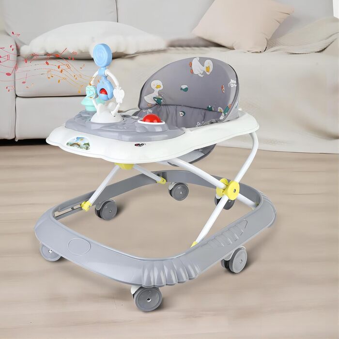 Дитячі ходунки з ігровою приставкою, регульовані по висоті, зручне сидіння, для хлопчиків та дівчаток віком 6-36 місяців (сірий VII)