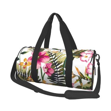 Спортивна сумка, дорожня сумка, акварельний принт, квітковий візерунок, сумка для подорожей на вихідні, чорна, універсальний розмір