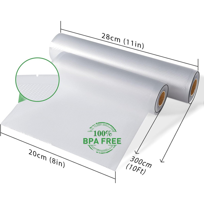 Вакуумний пакувальник KitchenBoss 6 рулонів 20/28 x 300 см вакуумна пакувальна плівка для вакуумного пакувальника та су-віду, рулони вакуумної плівки без BPA, вакуумний пакувальний пакет із захистом від кип'ятіння, вакуумний пакет для їжі багаторазовий 20