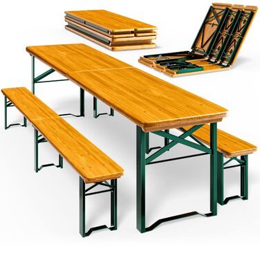 Комплект пивних наметів Casaria 220 см, складаний, міцний, 3 предмети, 2 пивні лавки, 1 широкий стіл, дерев&39яний комплект пивних столів, комплект фестивальних наметів, пивний сад, пивний набір