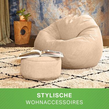 Табурет-мішок з квасолі Green Bean, домашній лляний, круглий, 45x25 см, з наповнювачем з EPS-бісеру - Пуф-підставка для ніг для квасолі-мішків - Подушка на підлогу для дітей та дорослих - Подушка на сидіння табурета Sand - Піщано-кремовий