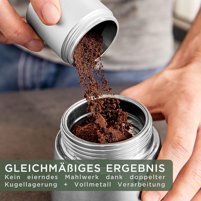 Кавомолка WALDWERK - Ручна кавомолка з точними жорнами з нержавіючої сталі - Конусна кавомолка з дерев'яною ручкою - Кавомолка для