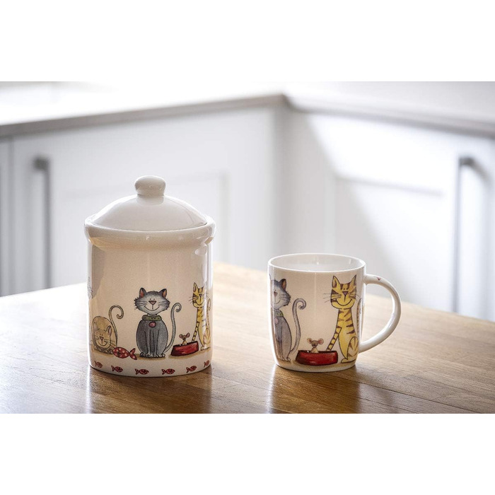 Керамічна банка для зберігання Spotted Dog Gift Company, керамічна банка з кришкою, контейнер для зберігання, банка для зберігання з котячим мотивом, кухонний декор з котом, кухонний аксесуар та подарунок для любителів котів
