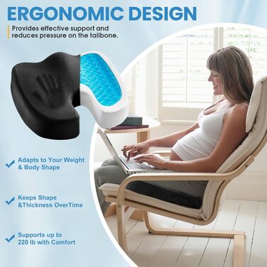 Гелева подушка, ортопедична подушка сидіння, кільцеподібна подушка проти сидіння, кільце сидіння, подушка для куприка, рельєфна, комбіноване кільце сидіння з гелю та піни з ефектом пам&39яті, пінопластова подушка для куприка