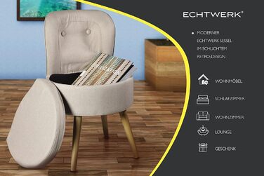 Крісло ECHTWERK Вінс, м&39яке крісло, зручне крісло, висока спинка, м&39яка пінопластова підкладка, дерев&39яні ніжки, 6,2 кг, кремове, широке