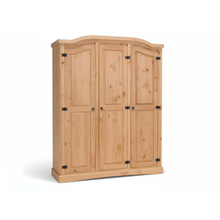 Шафа для спальні Dynamic24 3-дверна шафа New Mexico Ш152xВ193xГ54 см Масив сосни натурального кольору Комод Шафа Багатоцільова шафа Відкрита шафа Коричнева