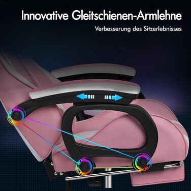 Ігрове крісло ALFORDSON, офісне крісло, з 2-точковим масажем, підставкою для ніг, підголівником та поперековою подушкою, регульована спинка 150, штучна шкіра, рожевий