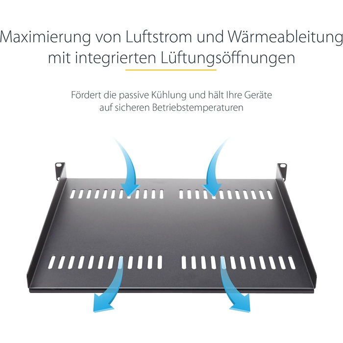 Серверна стійкова полиця - Універсальна перфорована стійкова полиця для 19-дюймових мережевих/серверних шаф - Міцна сталь - Вантажопідйомність 23 кг - Полиця глибиною 40 см, Чорна (CABSHELFV) Глибина 16&39, 2U