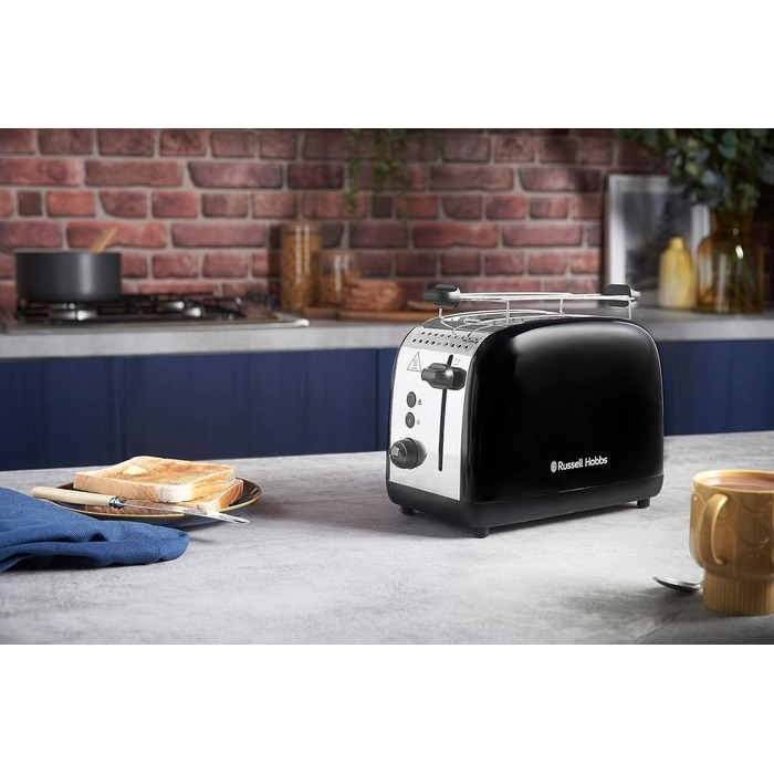 Тостер Russell Hobbs на 2 скибочки кольори плюс нержавіюча сталь чорний (надширокі слоти для тостів, в т.ч. підставка для булочок,
