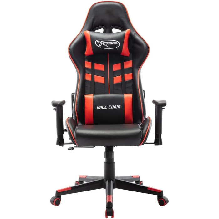 Ігрове крісло Owox, чорне/червоне, зі штучної шкіри, регульована висота, ергономічна подушка для шиї та попереку, 67x6123-133 см, металевий каркас, 67 x 61 x 123-133 см (Ш x Г x В), червоно-червоне