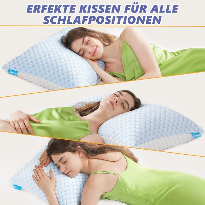 Подушка 40x80 - Подушка з мікрофібри, м&39яка та дихаюча для алергіків, регульована висота, підходить для сну на боці, животі та спині, ергономічна подушка від болю в шиї, 40x80 см, небесно-блакитний, 1