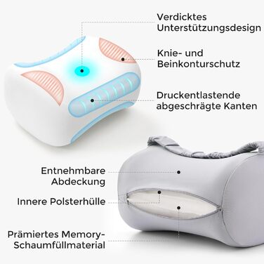 Подушка для колін Momcozy для сну на боці з охолоджувальним чохлом - ортопедична подушка для ніг з піною з ефектом пам&39яті від болю в стегнах, спині та сідничному нерві, регульований ремінь, ергономічний розподіл тиску, сірий колір