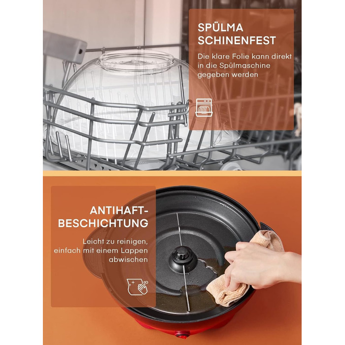 Машина для приготування попкорну - 5.5 л великої ємності - HOUSNAT 800 Вт домашня машина для приготування попкорну з антипригарним покриттям і знімною нагрівальною поверхнею - безшумна та швидка - машина