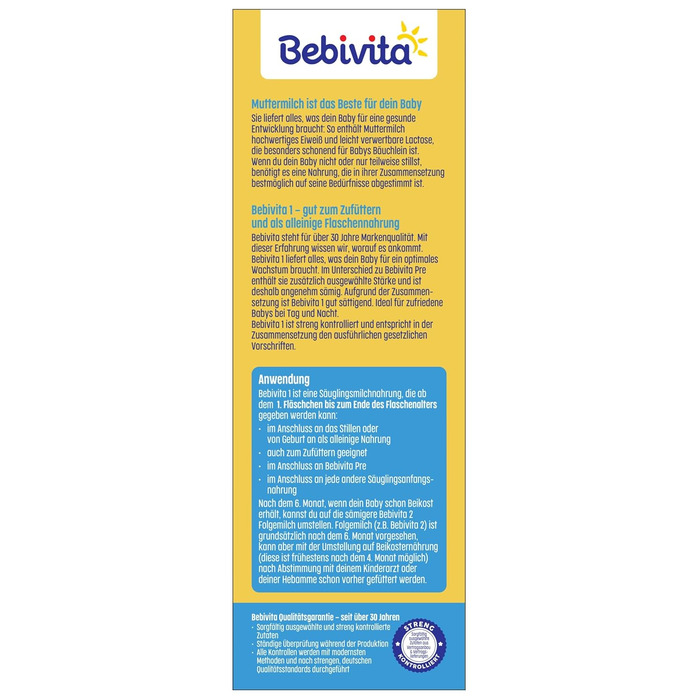 Молочна суміш для немовлят Bebivita 1 First (5 x 500 г), з народження, приємно кремова та ситна, підходить для прикорму