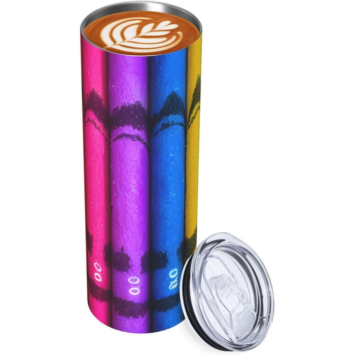 Кухоль з прямою трубочкою, 590 мл, кольорові олівці, друк, дорожній кухоль, підходить для кемпінгу, офісу та дому