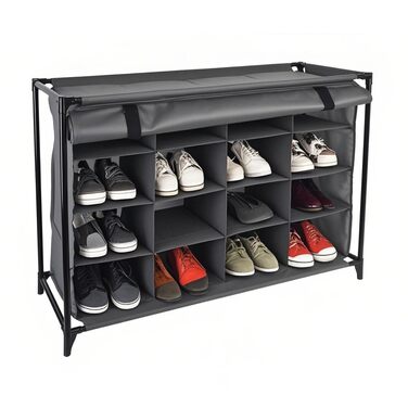 Стійка для взуття Relaxdays, 16 відділень, тканинна шафа для взуття зі шторкою, ВxШxГ 65 x 85 x 35,5 см, шафа для кемпінгу, сіра