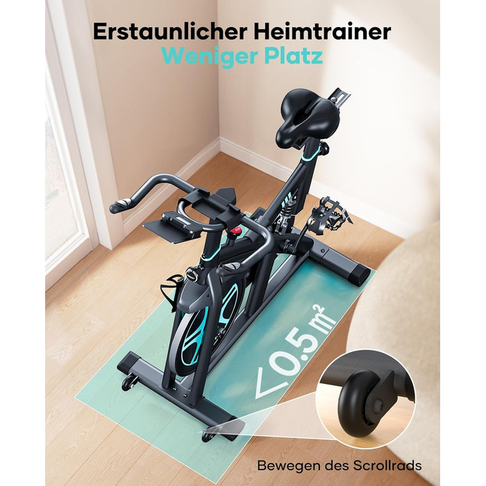Оновлення 2026 р. Велотренажер із застосунком та пульсометром, ергометр із системою амортизації, надзвичайно тихий &lt20 дБ, регульований магнітний опір, маховик 15 кг, домашній тренажер до 160 кг, небесно-блакитний