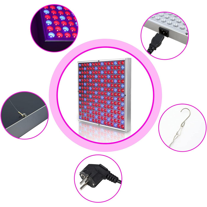 Світлодіодна лампа для рослин Lospitch 45 Вт, 225 червоних і синіх світлодіодів для вирощування рослин, освітлення рослин повного спектру для гідропоніки, кімнатного посіву овочів, наметів для вирощування та теплиць